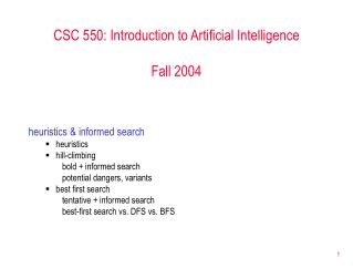 CSC 550: Introduction to Artificial Intelligence Fall 2004