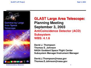 GLAST Large Area Telescope: Planning Meeting September 3, 2003