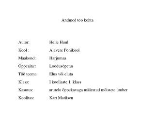 andmed t kohta