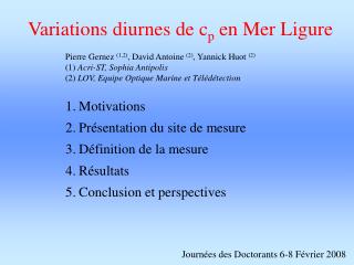 variations diurnes de c p en mer ligure