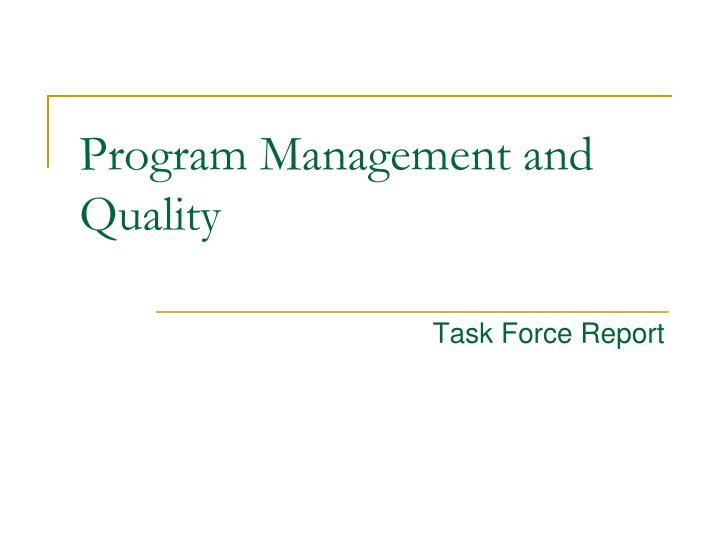 program management and quality