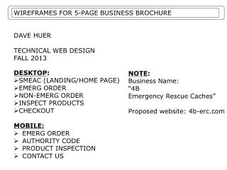 WIREFRAMES FOR 5-PAGE BUSINESS BROCHURE