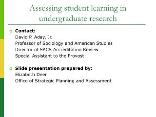 Assessing student learning in undergraduate research