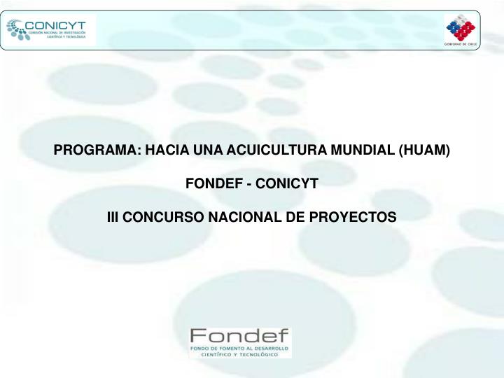 programa hacia una acuicultura mundial huam fondef conicyt iii concurso nacional de proyectos