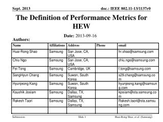 The Definition of Performance Metrics for HEW