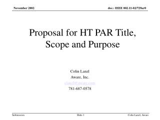 Proposal for HT PAR Title, Scope and Purpose