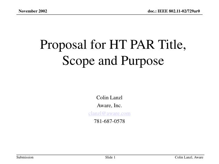 proposal for ht par title scope and purpose
