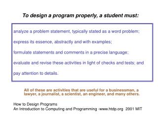 To design a program properly, a student must: