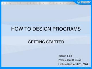 HOW TO DESIGN PROGRAMS