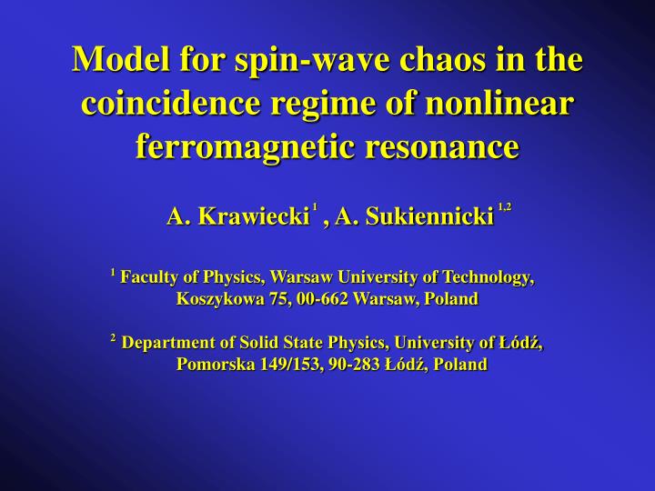 model for spin wave chaos in the coincidence regime of nonlinear ferromagnetic resonance
