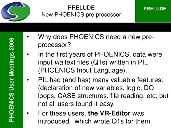 prelude new phoenics pre processor