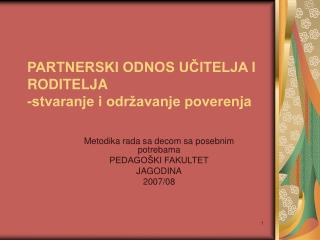 partnerski odnos u itelja i roditelja stvaranje i odr avanje poverenja