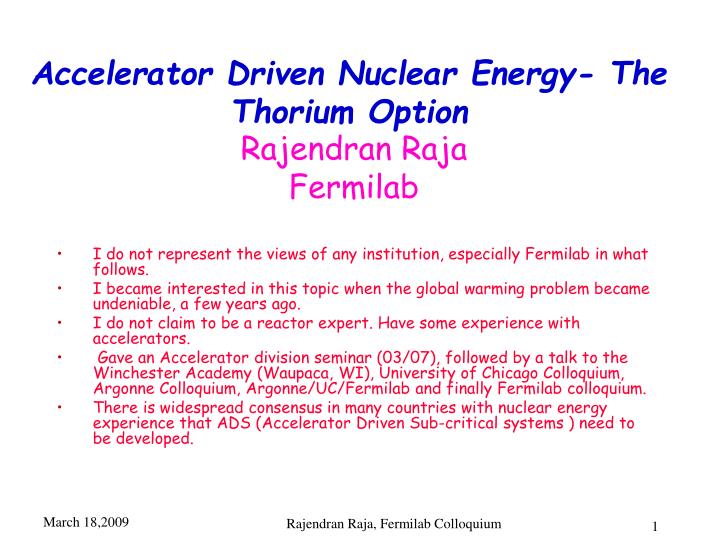 accelerator driven nuclear energy the thorium option