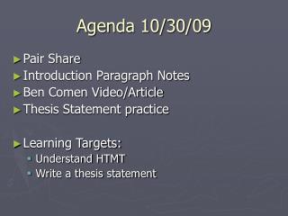 Agenda 10/30/09