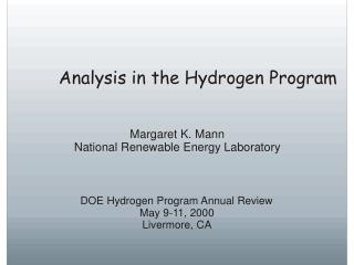 Analysis in the Hydrogen Program
