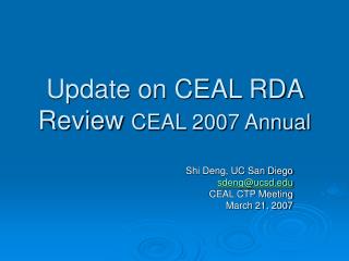 Update on CEAL RDA Review CEAL 2007 Annual