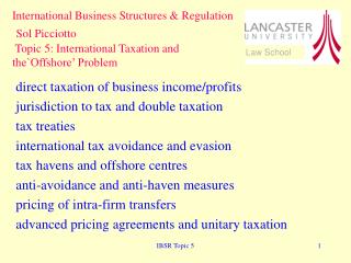 direct taxation of business income/profits jurisdiction to tax and double taxation tax treaties