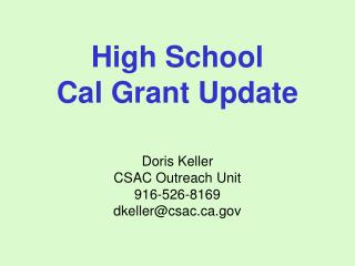 High School Cal Grant Update