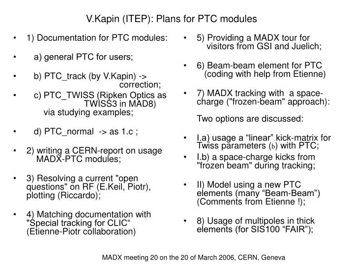 v kapin itep plans for ptc modules