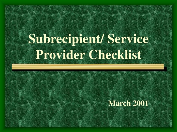 subrecipient service provider checklist