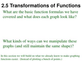 2.5 Transformations of Functions