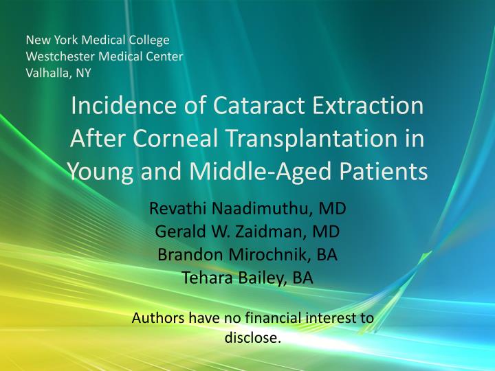 incidence of cataract extraction after corneal transplantation in young and middle aged patients
