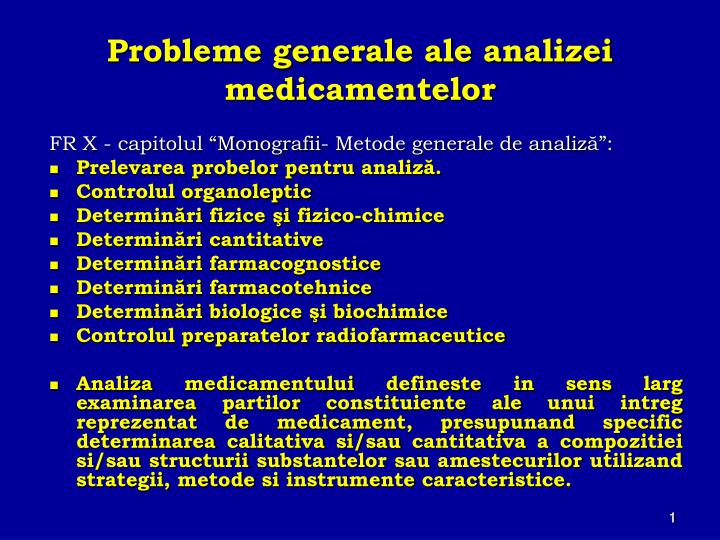 probleme generale ale analizei medicamentelor