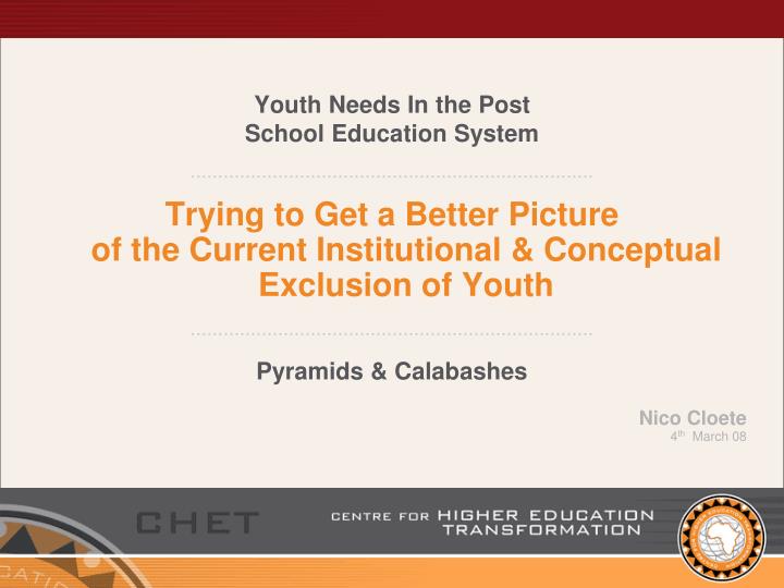 youth needs in the post school education system