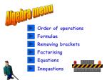 Algebra menu - slide 1
