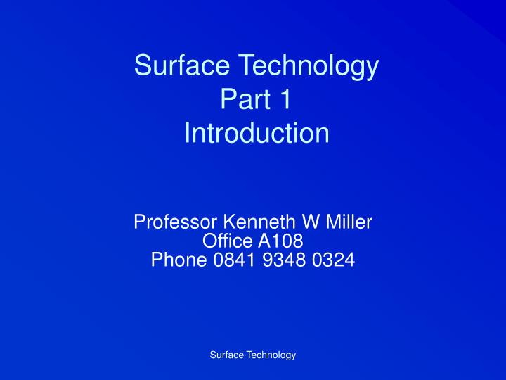 surface technology part 1 introduction