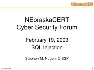 NEbraskaCERT Cyber Security Forum