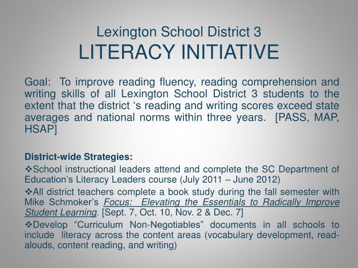 lexington school district 3 literacy initiative