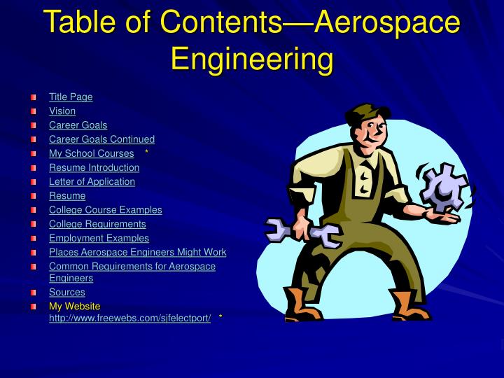 table of contents aerospace engineering
