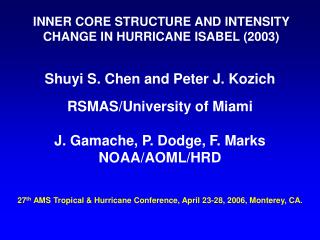 INNER CORE STRUCTURE AND INTENSITY CHANGE IN HURRICANE ISABEL (2003)