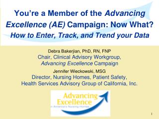 Debra Bakerjian, PhD, RN, FNP Chair, Clinical Advisory Workgroup, Advancing Excellence Campaign