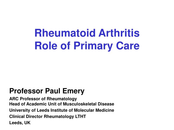 rheumatoid arthritis role of primary care