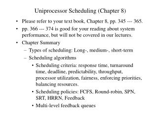 Uniprocessor Scheduling (Chapter 8)