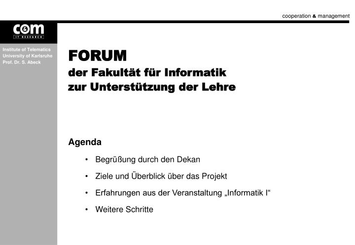 forum der fakult t f r informatik zur unterst tzung der lehre