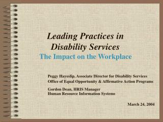 Leading Practices in Disability Services The Impact on the Workplace