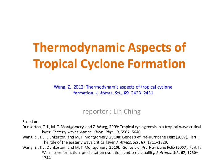 thermodynamic aspects of tropical cyclone formation