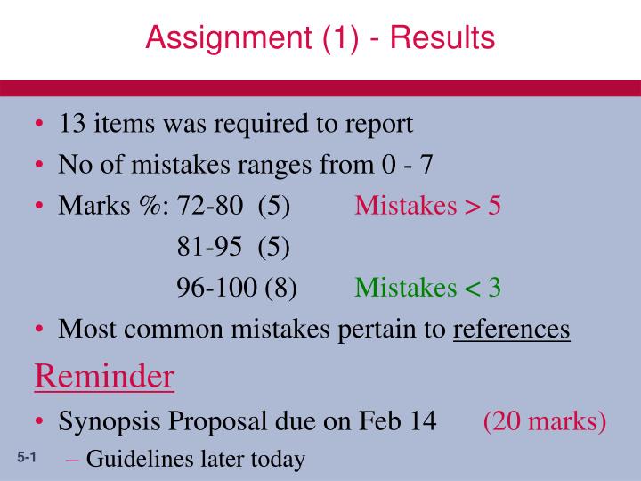 assignment 1 results