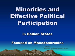 Minorities and Effective Political Participation
