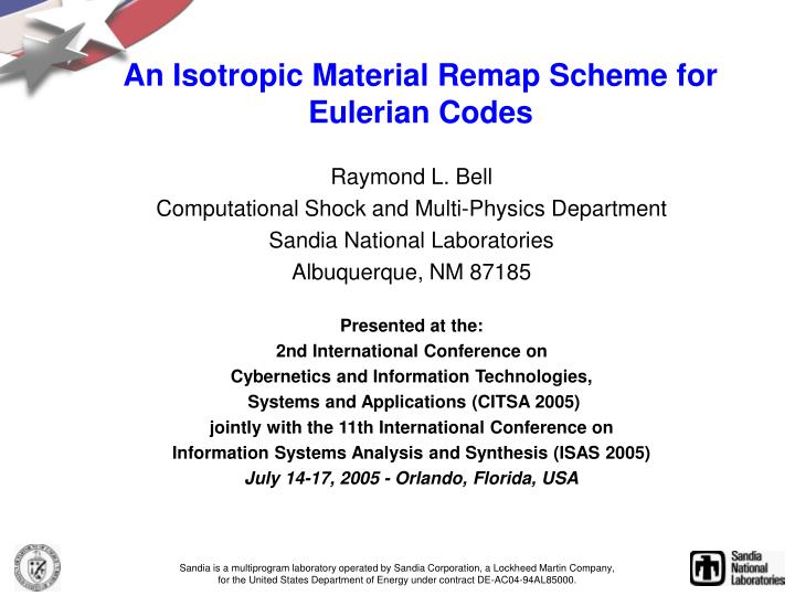 an isotropic material remap scheme for eulerian codes