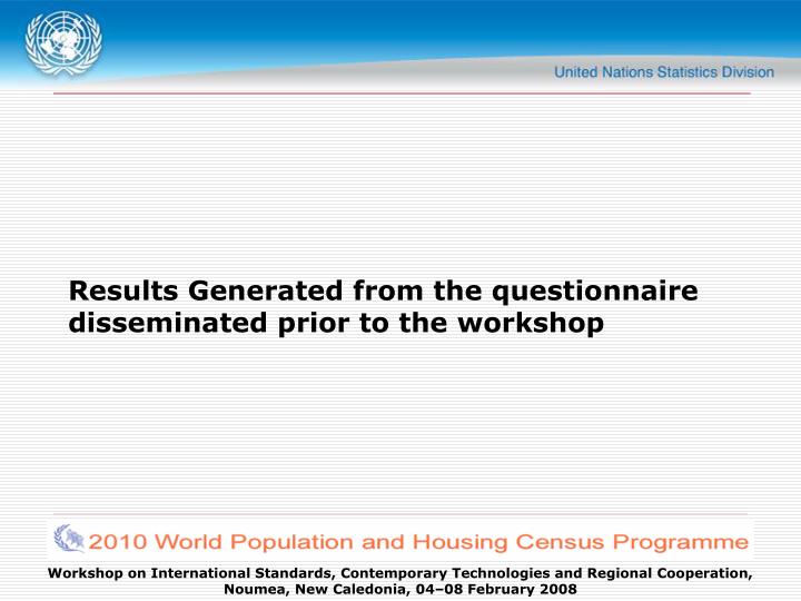 results generated from the questionnaire disseminated prior to the workshop