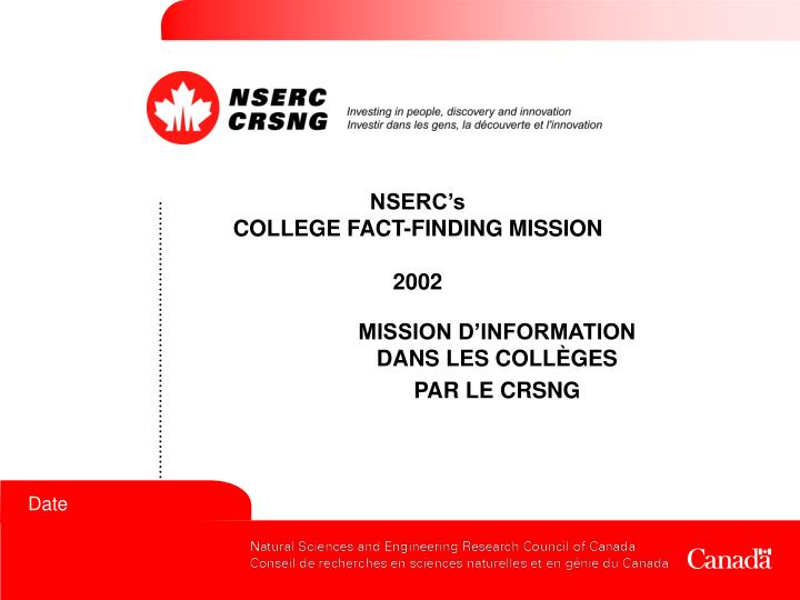 nserc s college fact finding mission 2002