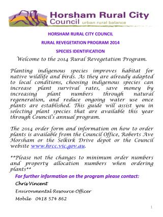 HORSHAM RURAL CITY COUNCIL RURAL REVEGETATION PROGRAM 2014 SPECIES IDENTIFICATION