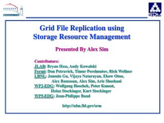 Grid File Replication using Storage Resource Management Presented By Alex Sim Contributors:
