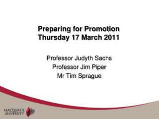 Preparing for Promotion Thursday 17 March 2011