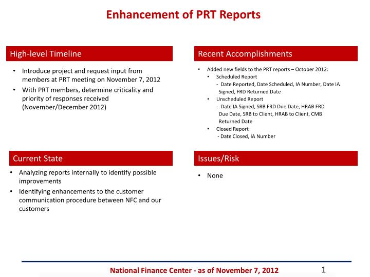 enhancement of prt reports