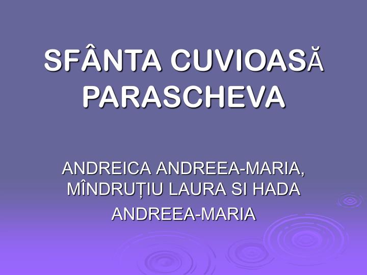 sf nta cuvioas parascheva